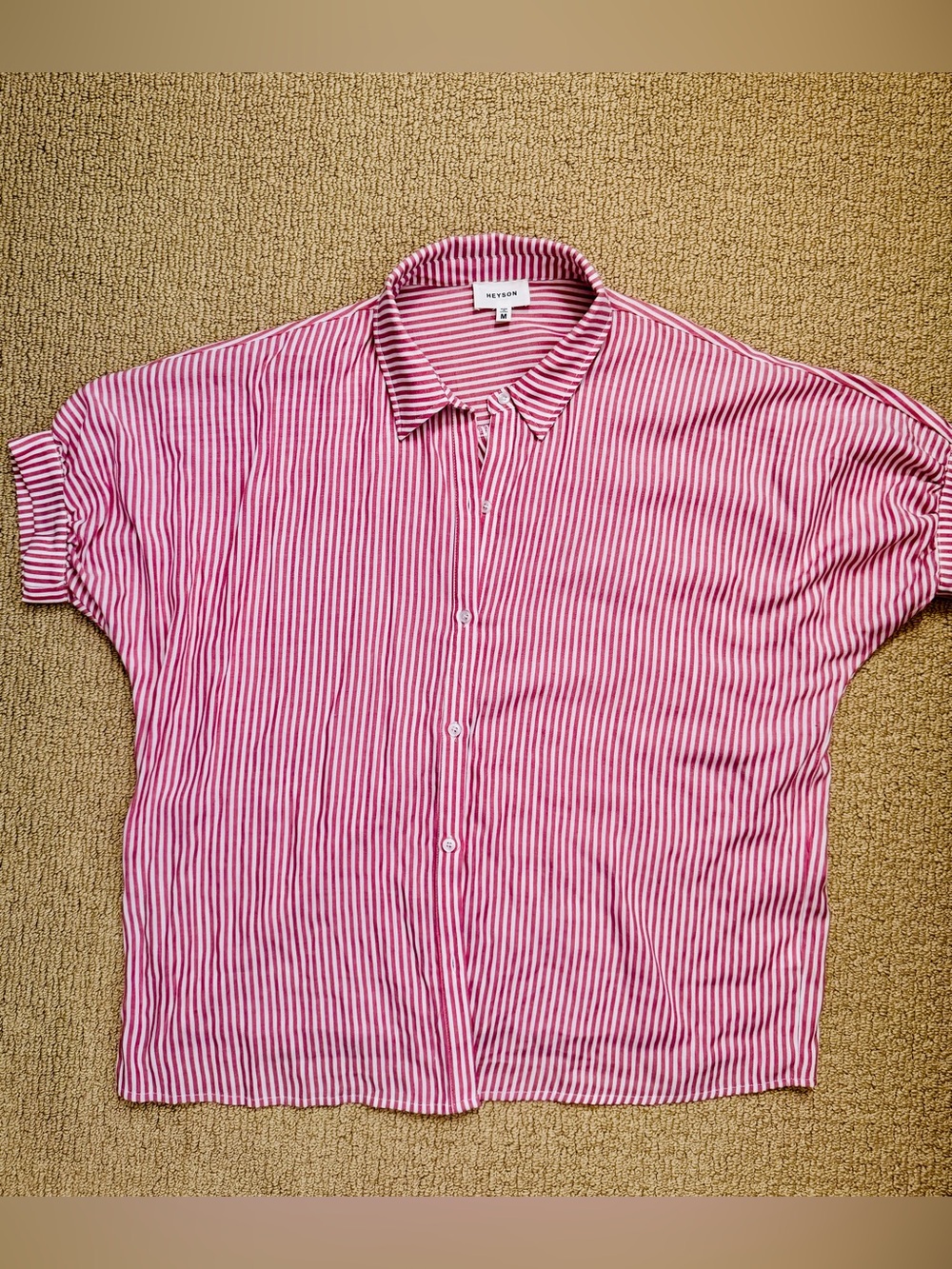 Relaxed Pink and White Striped Button-Down Blouse
